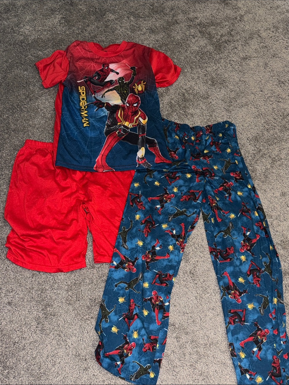 Spiderman Three- Piece Pajama Set in Red & Blue with Printed Pants/ shorts